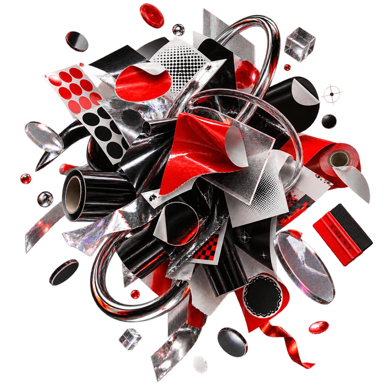 Surreal sculpture made from sticker production materials